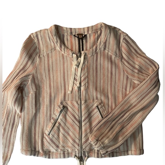 Free People Waffle Knit Full Zip Lightweight Jacket Size M - Picture 4 of 11
